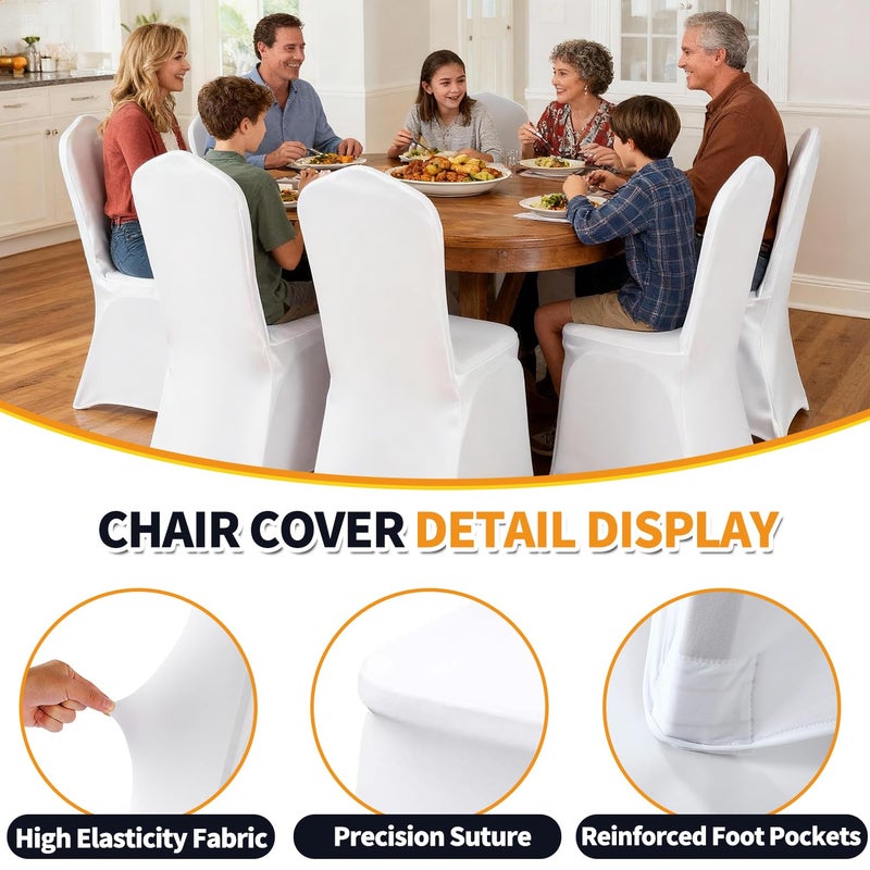Yahpetes Chair Cover White Polyester Spandex Banquet Chair Covers Slipcover Flat Front Stretch Spandex Chair Covers for Wedding Banquet Dining Party Decorations (1 Pcs White) - Image 4